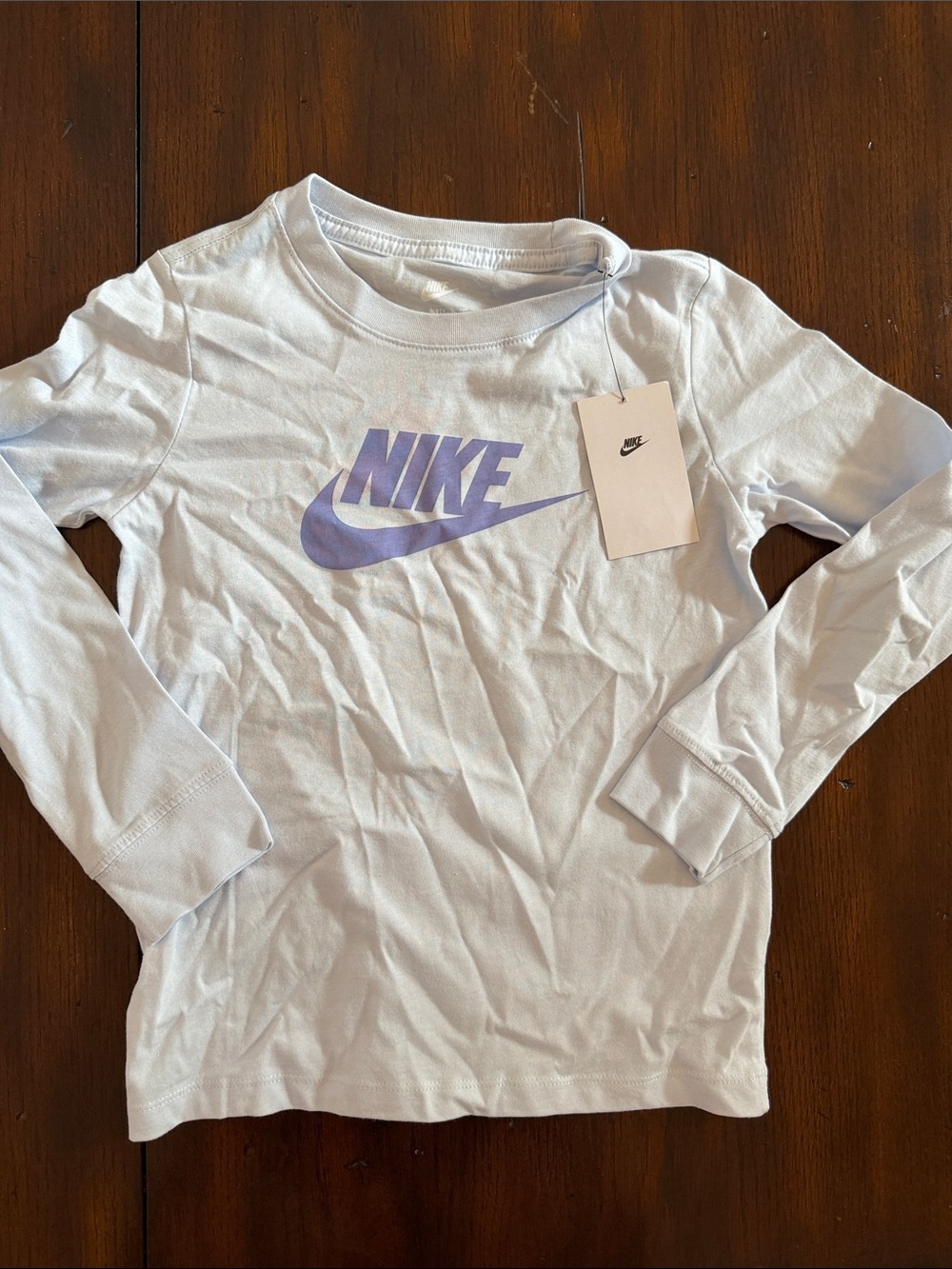 Nike Girls NWT Light Blue Long Sleeve Tee with Purple Logo